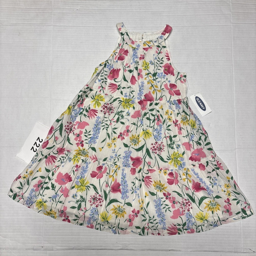 Old Navy Girls 3T Floral Print Dress Sleeveless Tiered Cotton Blend Pink BlueNew
